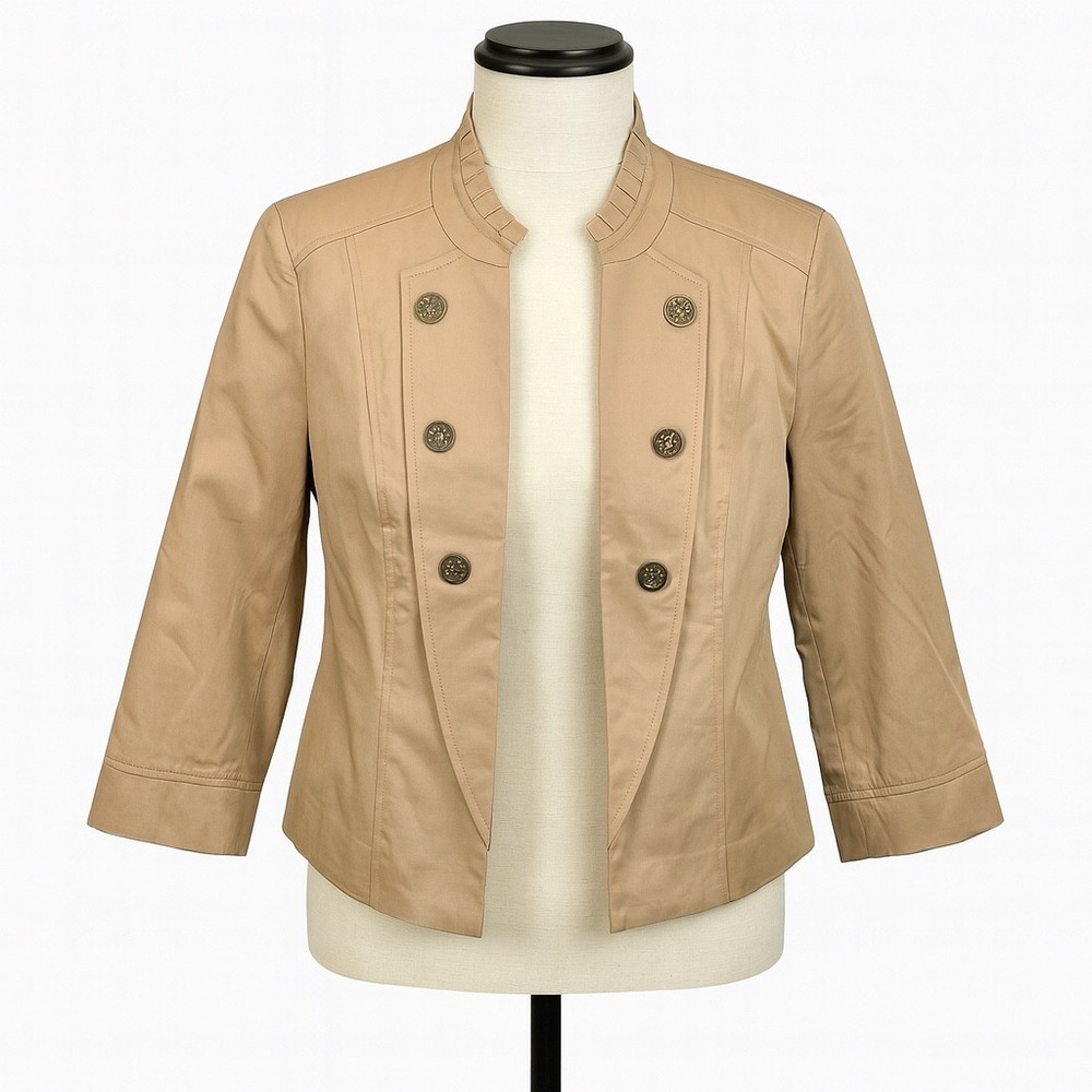 Dressbarn XL Military Jacket Gold Button Blazer Tan Khaki‎ Utility Safari Chic